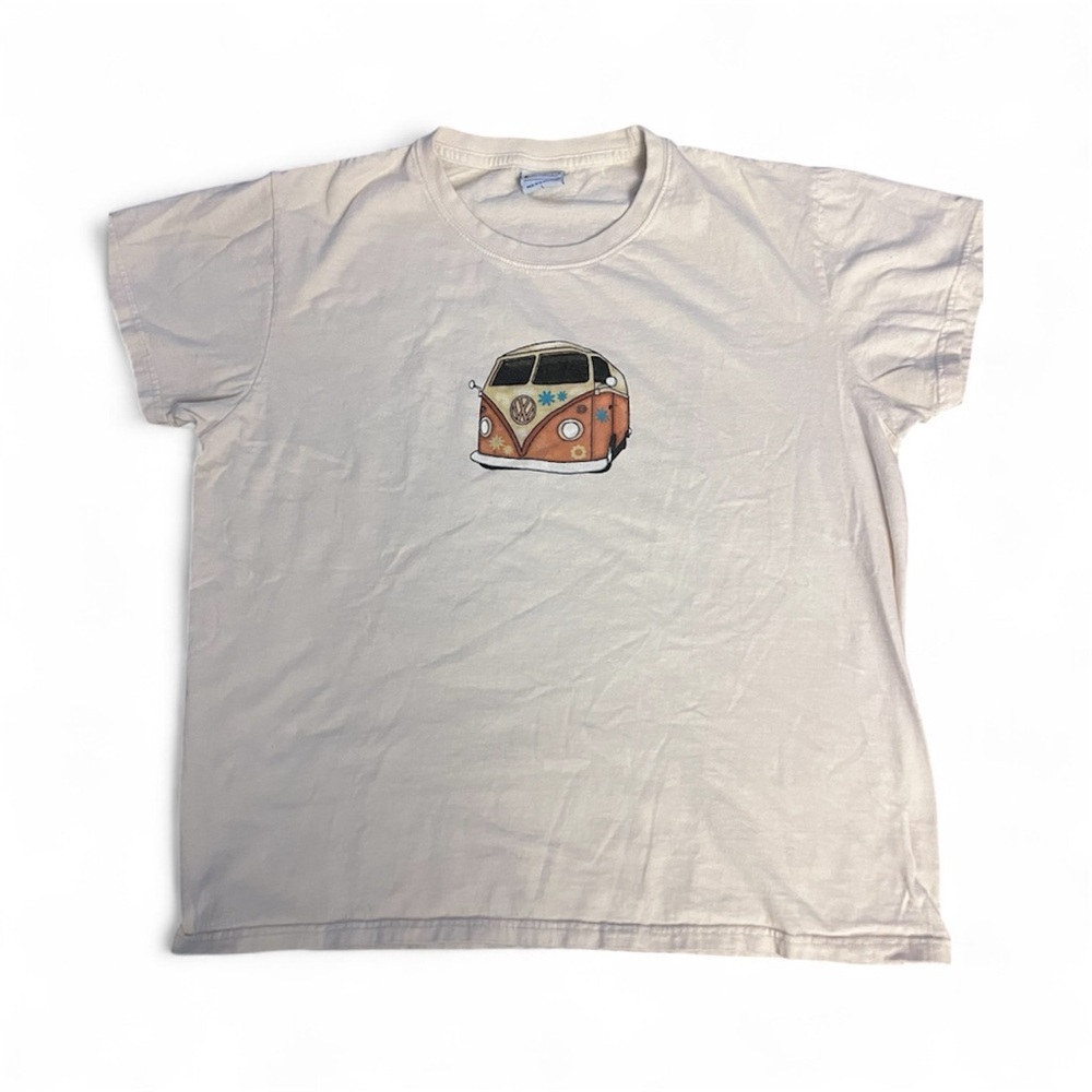 Cream Adult T-Shirt with Orange VW Van Design